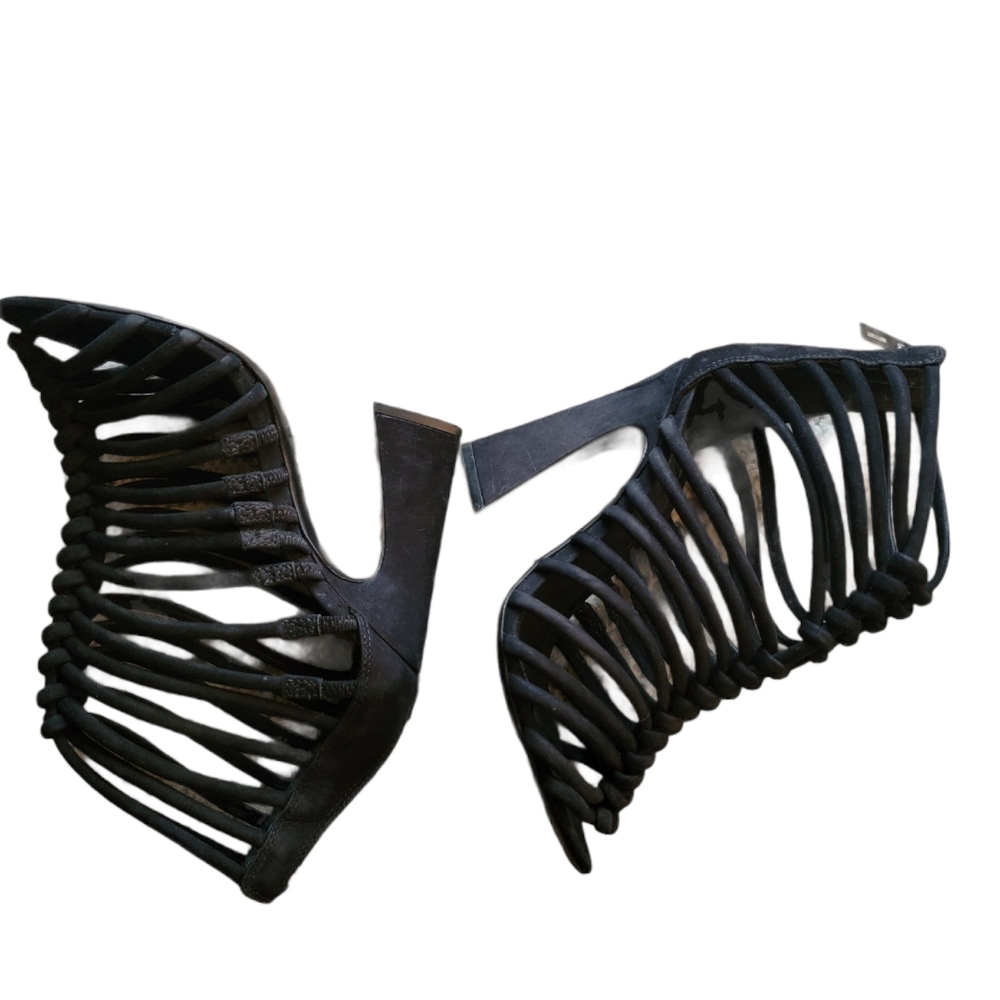 SCHUTZ BLACK SUEDE GLADIATOR OPEN TOE HEELS - Picture 3 of 14